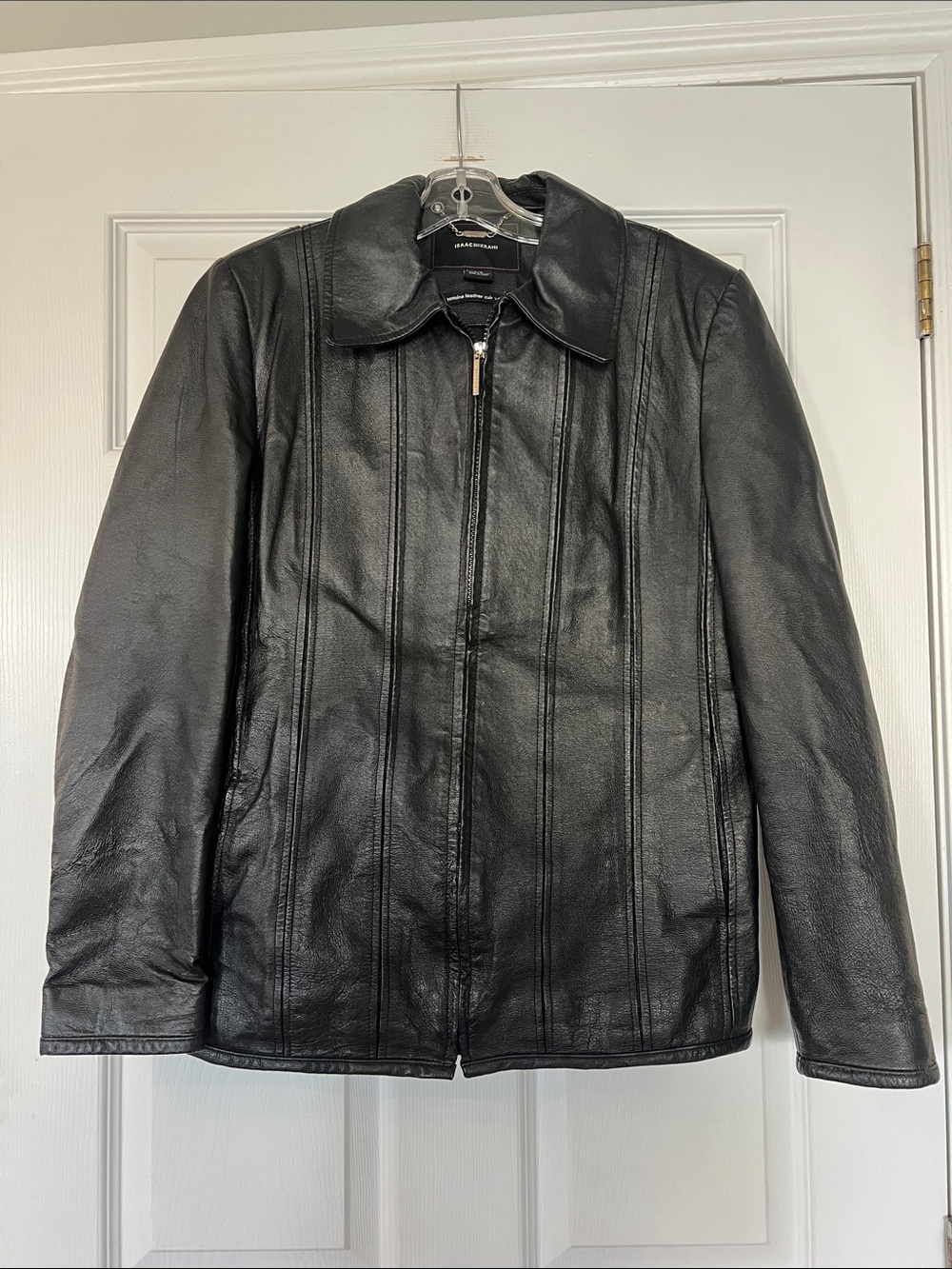 Isaac Mizrahi Black Leather Zip-Front Jacket